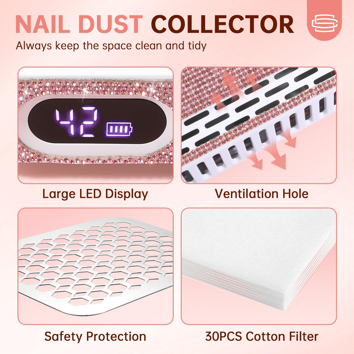 CHRISTINE SHELLY Rechargeable Nail Dust Collector with Adjustable Suction