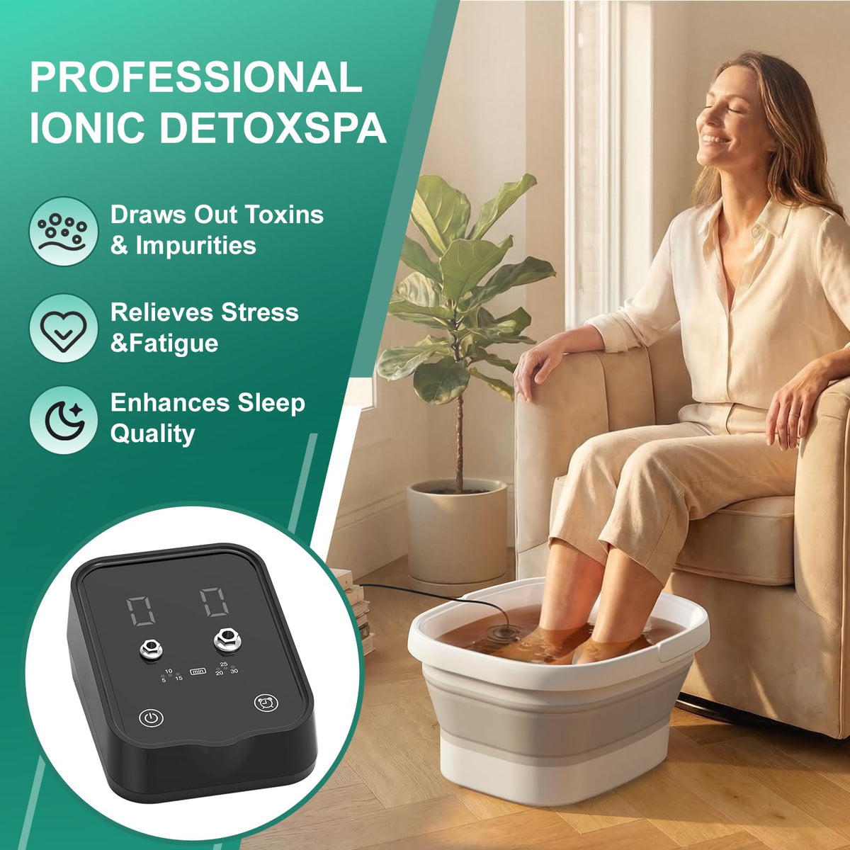 Ionic Foot Bath Detox Machine with 2 Arrays, Liners, Sea Salt and Folding Tub