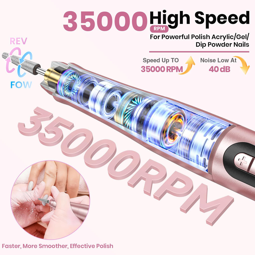 Hoxida Cordless Electric Nail Drill Kit, 35000RPM Rechargeable Nail File
