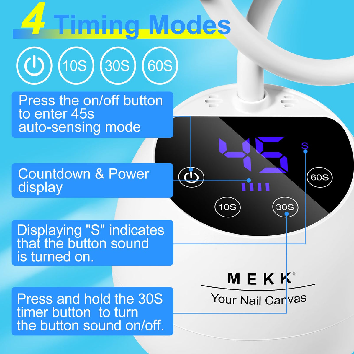 MEKK Gooseneck Flash Cure Nail Lamp, 36W Mini UV LED Light for Gel Nails