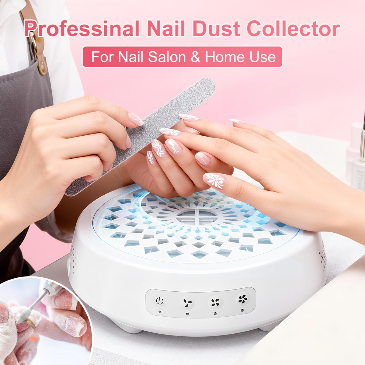 Professional Nail Dust Collector with Quiet Suction and Reusable Filter