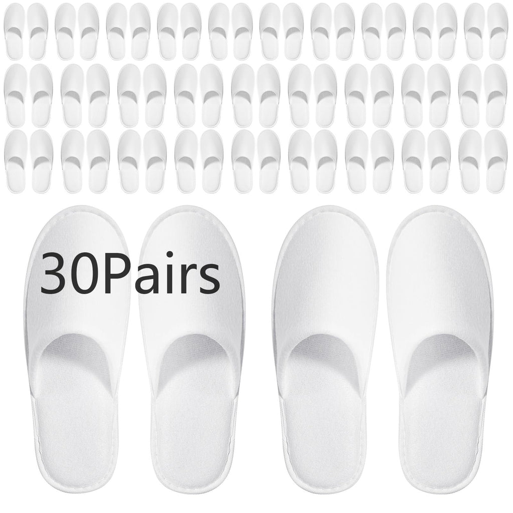30 Pairs White Disposable Slippers for Guests, Hotel, Spa and Travel