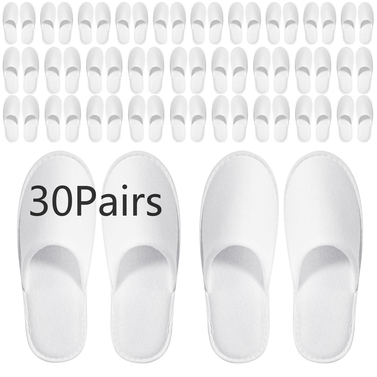 30 Pairs White Disposable Slippers for Guests, Hotel, Spa and Travel