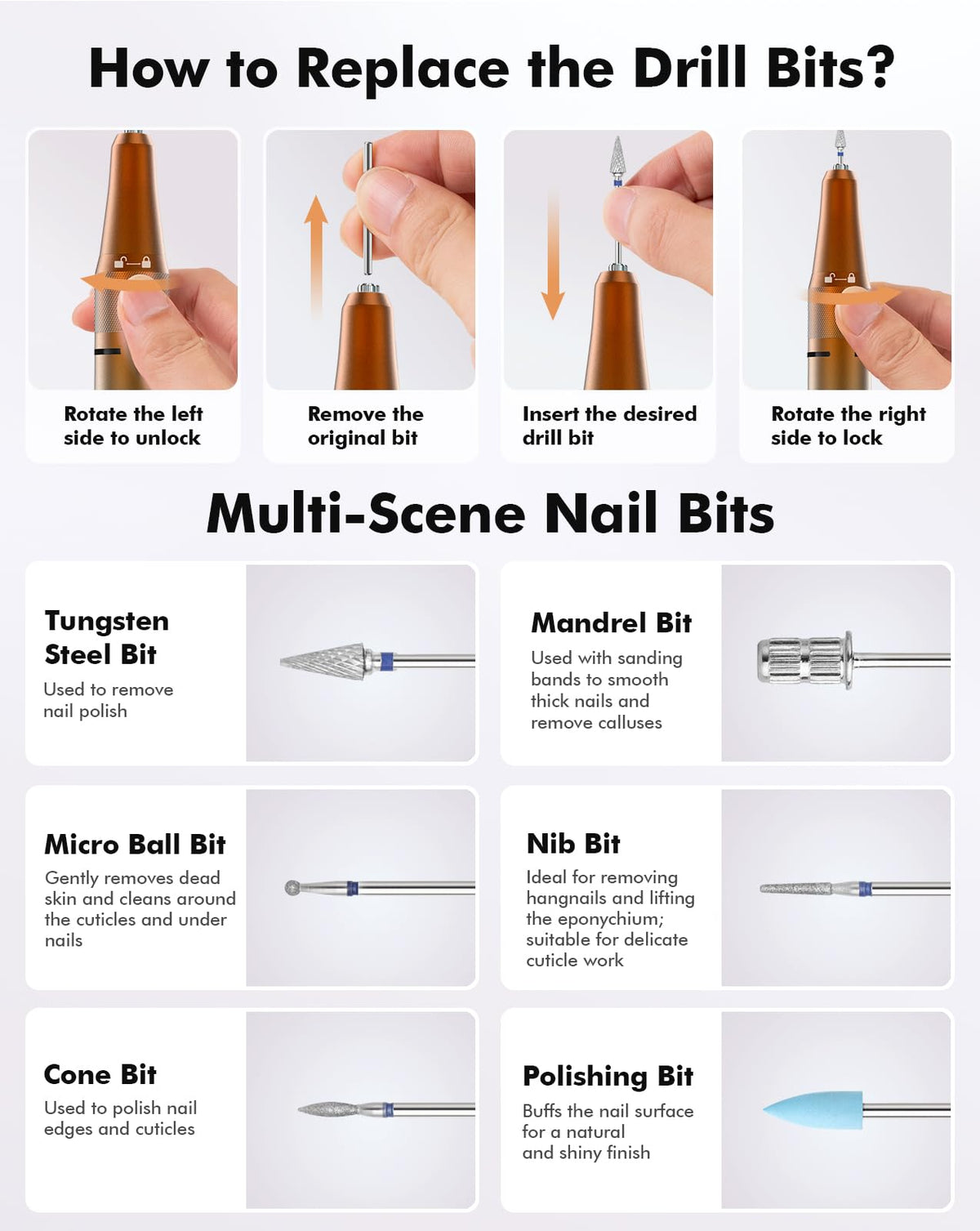 HOMEASY Rechargeable Nail Drill 40000RPM with Bits and HD LCD Screen