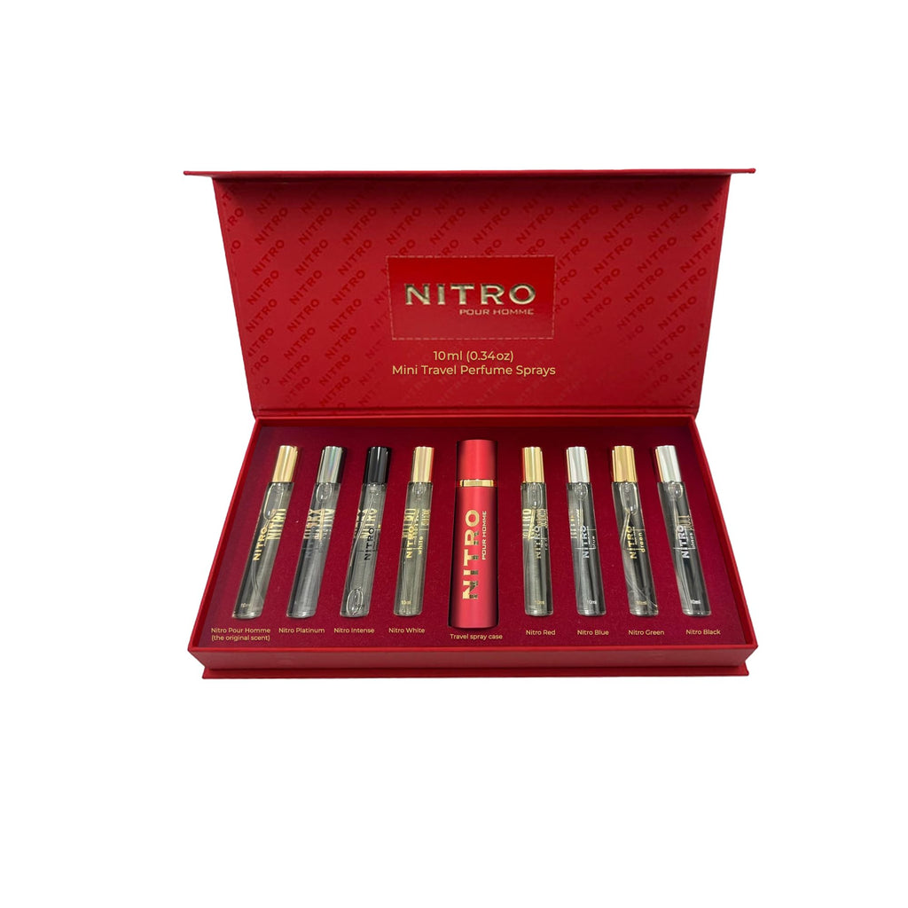 Dumont Nitro Pour Homme Men’s Perfume Discovery Set, 8 Mini Travel Sprays