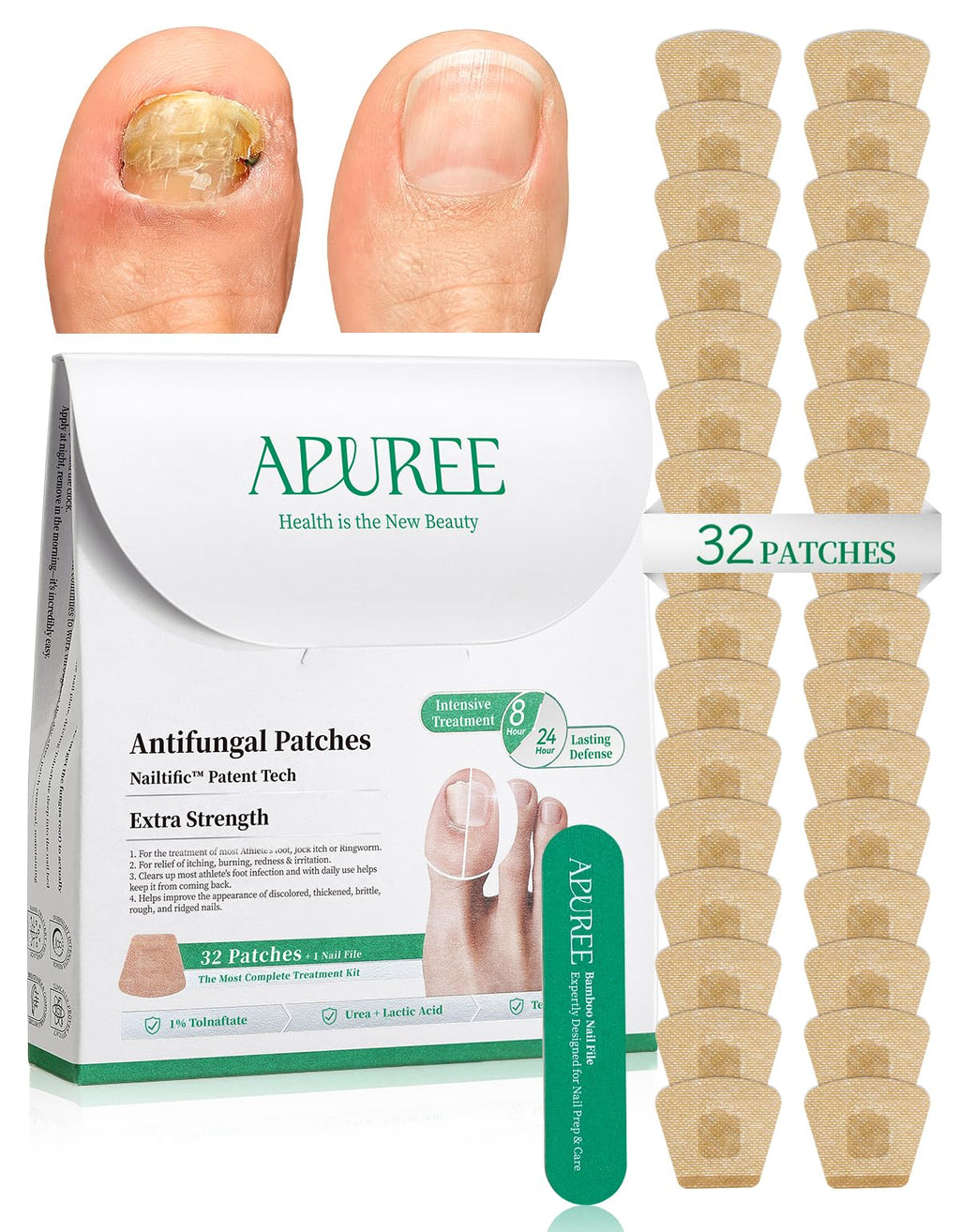 APUREE 1% Tolnaftate Fungal Nail Patches, 8-Hour Overnight Treatment