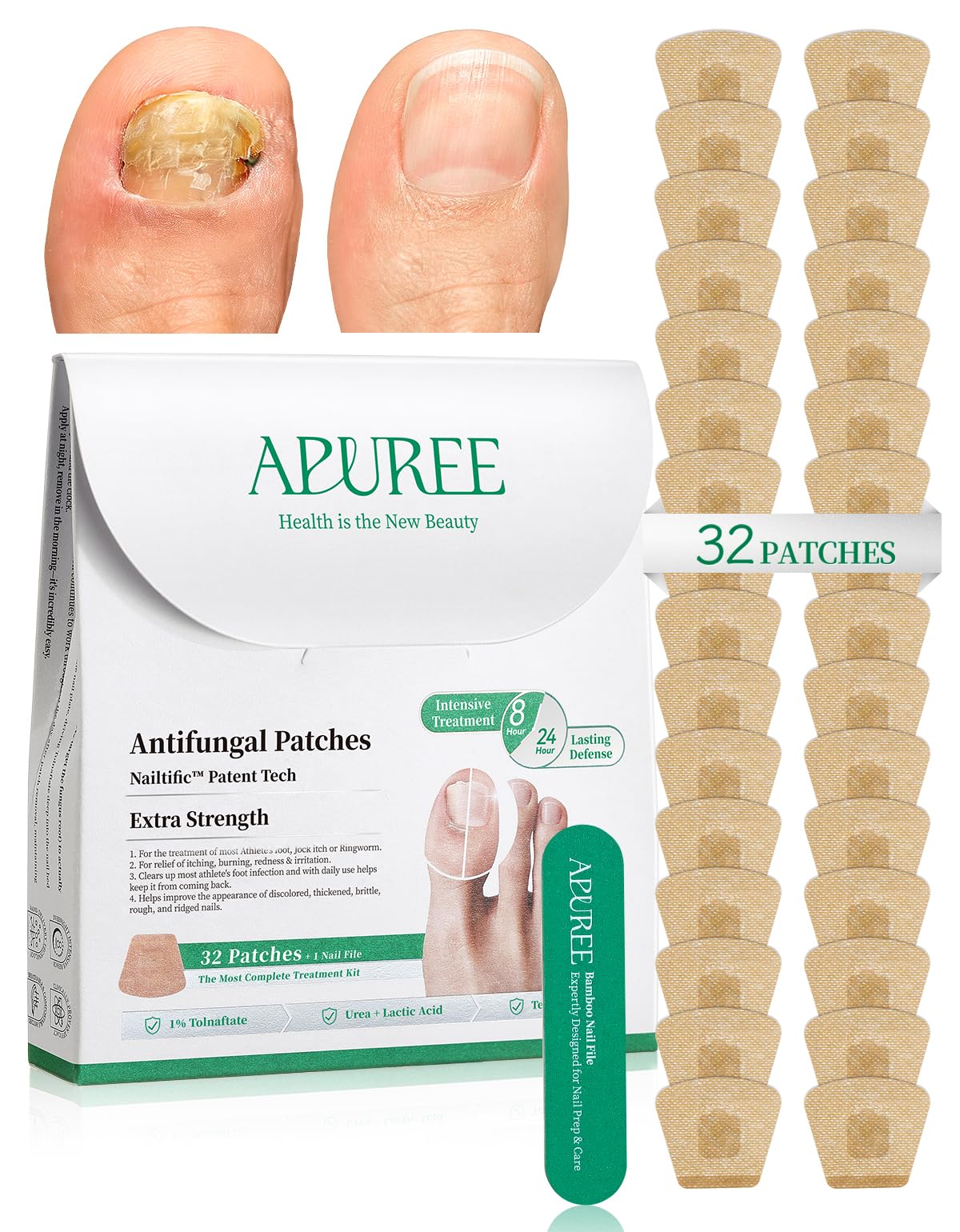 APUREE 1% Tolnaftate Fungal Nail Patches, 8-Hour Overnight Treatment