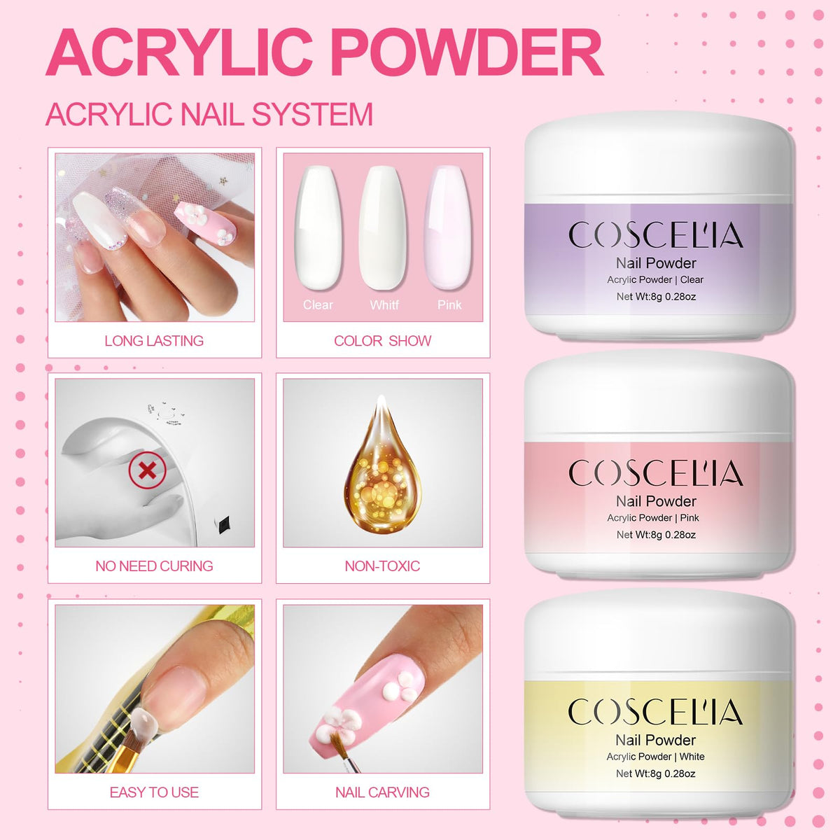 COSCELIA Acrylic Nail Kit with Acrylic Powder
