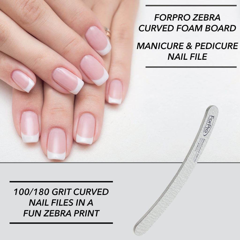 ForPro Zebra Curved Foam Nail Files, Double-Sided 100/180 Grit