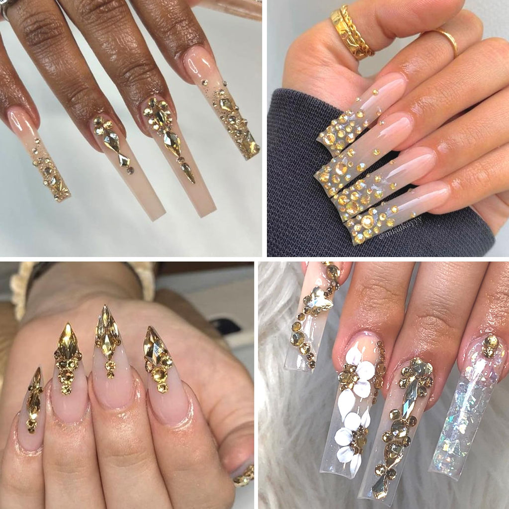 Champagne Gold Nail Rhinestones & 3D Nail Art Gems with Kit