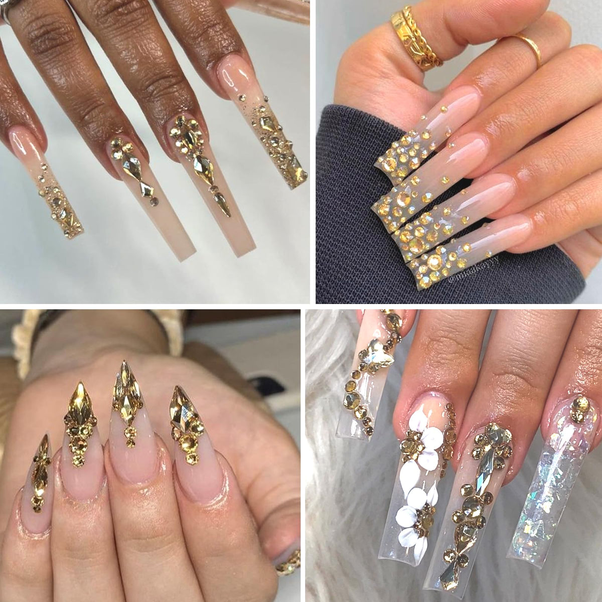 Champagne Gold Nail Rhinestones & 3D Nail Art Gems with Kit