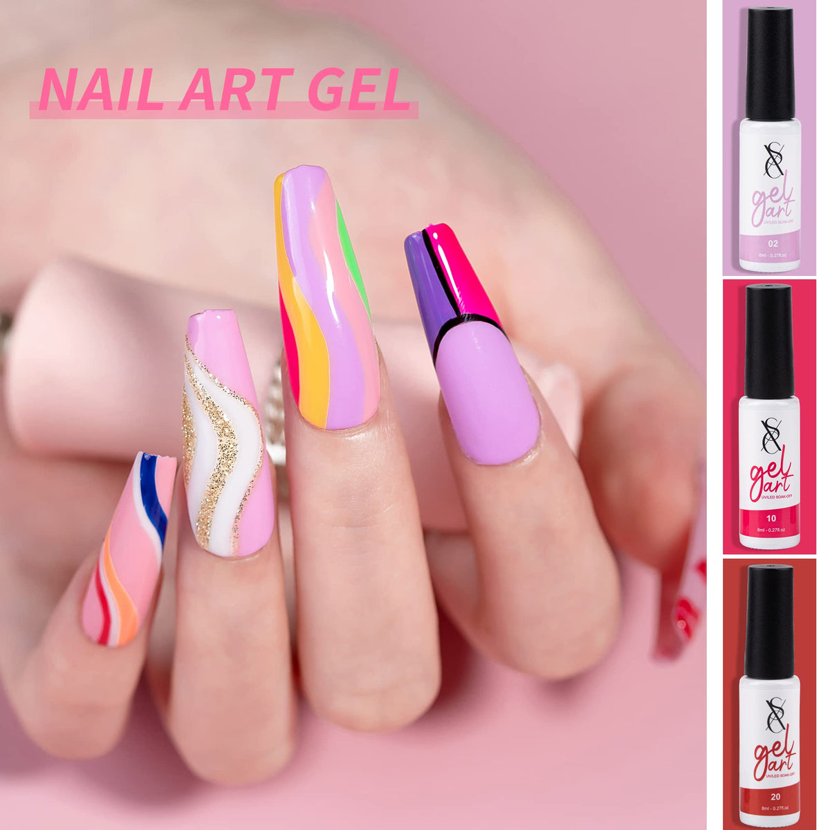 SXC Cosmetics Gel Liner Nail Polish Set with Built-In Fine Brush