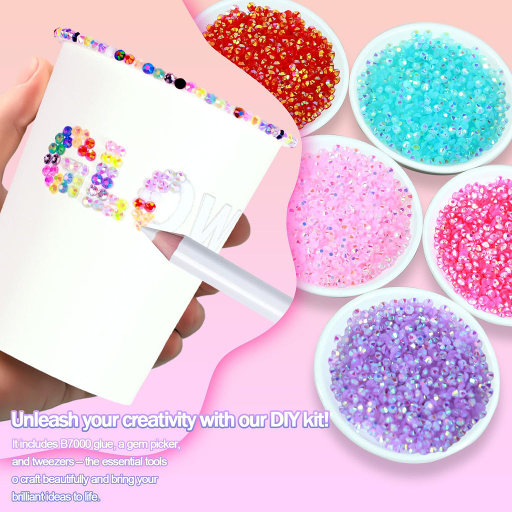 3mm Multicolor Resin Jelly Rhinestone Bedazzling Kit with Jewelry Glue