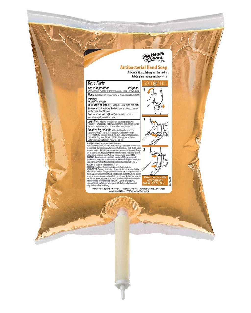 Health Guard Antibacterial Hand Soap, 800 ml Boxless Bag-in-Box, Amber Citrus Spice