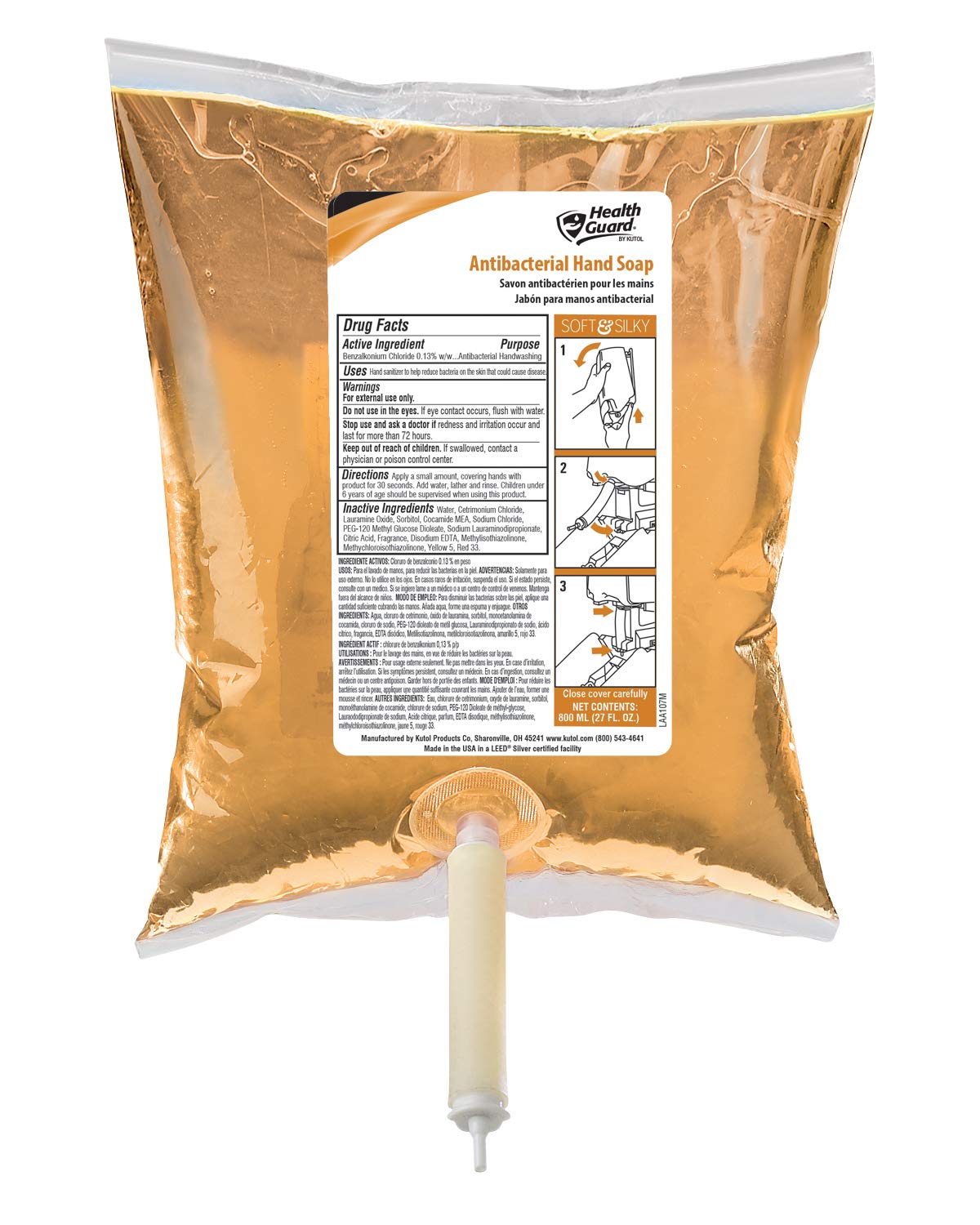Health Guard Antibacterial Hand Soap, 800 ml Boxless Bag-in-Box, Amber Citrus Spice