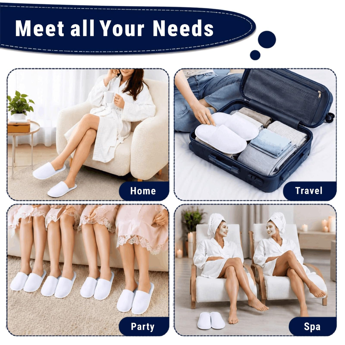 Spa Slippers Disposable Closed-Toe Non-Slip Coral Fleece, 6 Pairs