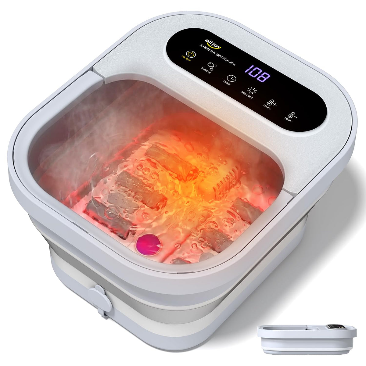 ALLJOY Collapsible Heated Foot Spa with Bubbles, Massage Rollers & Pumice Stone