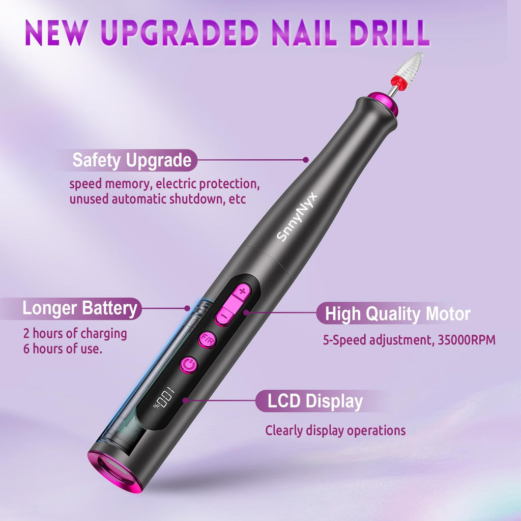 SnnyNyx Professional Cordless Electric Nail Drill Kit, 35000RPM