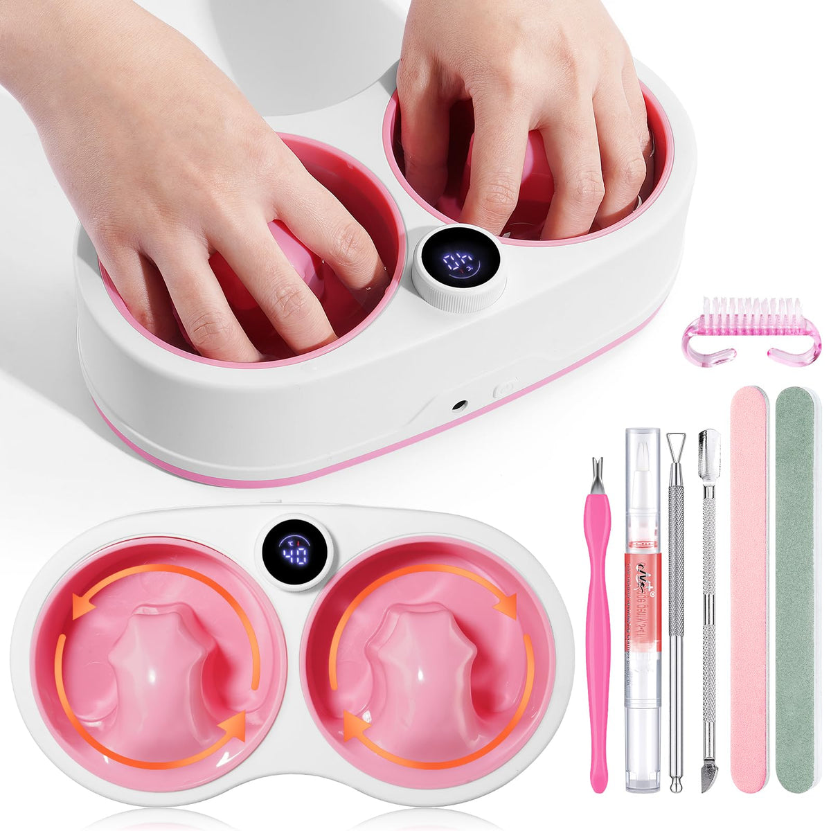 Electric Dual Nail Soaking Bowl with Adjustable Heat and Detachable Bowls