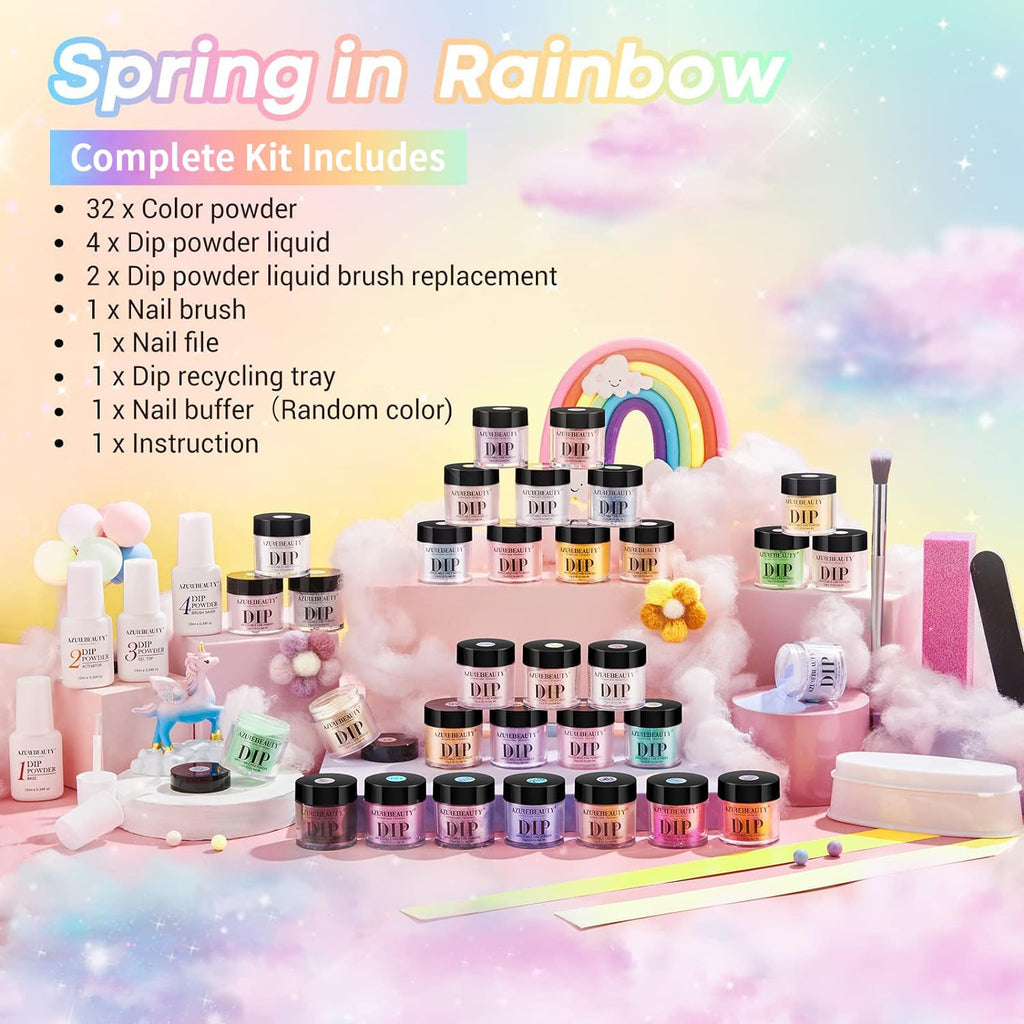 AZUREBEAUTY 42-Piece Dip Powder Nail Kit, 32 Colors with Base, Top Coat & Activator