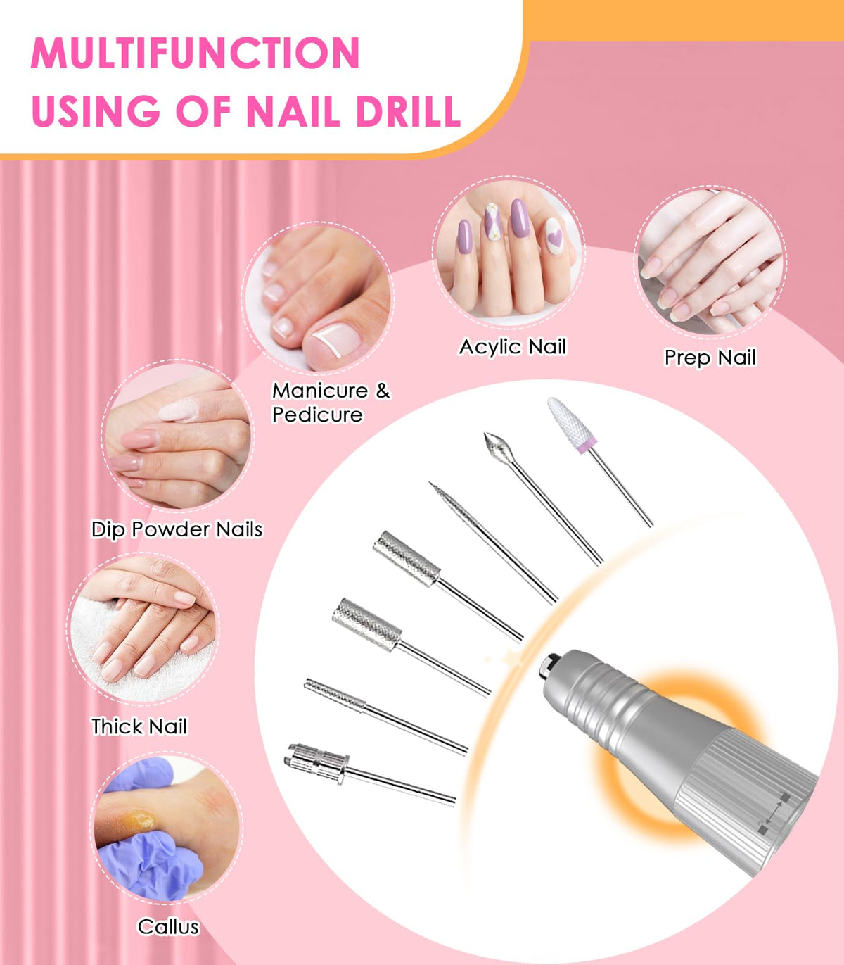 Portable Rechargeable Nail Drill Machine, 40,000 RPM Electric E-File Kit