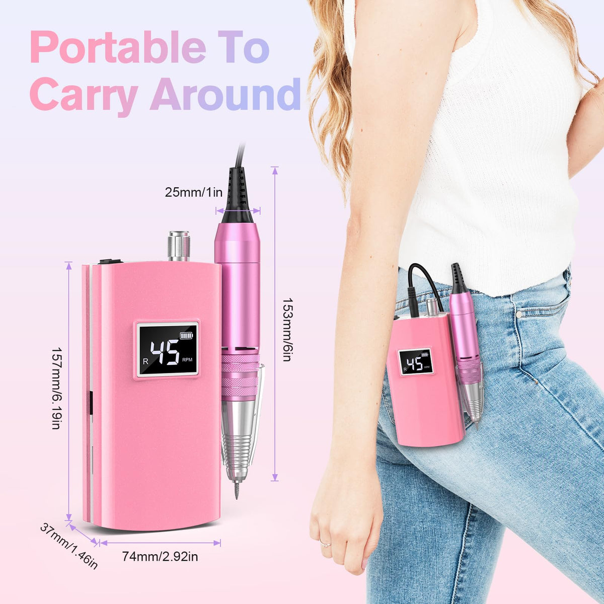 Beloving Portable Rechargeable Nail Drill, 45000 RPM Electric File Kit