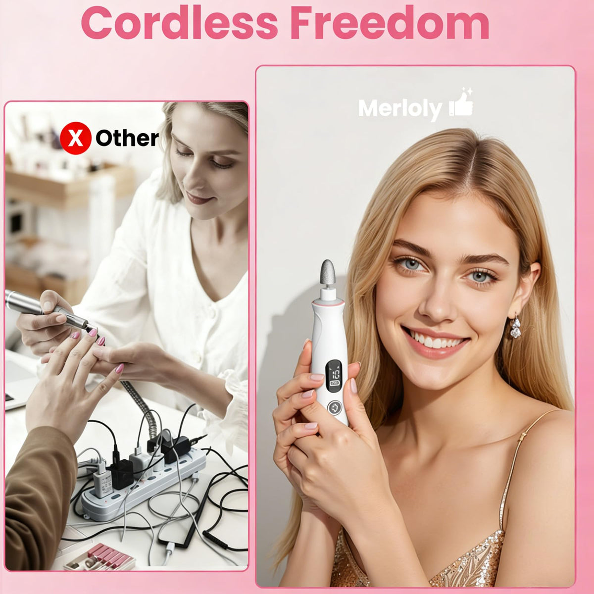 Merloly Cordless Electric Nail Drill Kit with LED Light