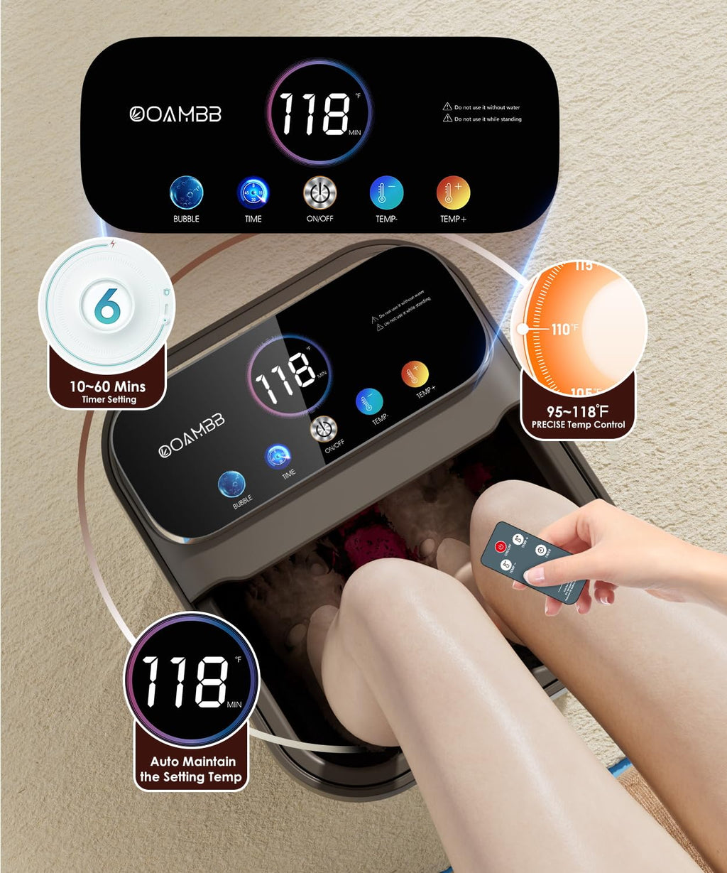 OOAMBB Collapsible Foot Spa with Heat, Bubbles, Massage Rollers and Remote Control
