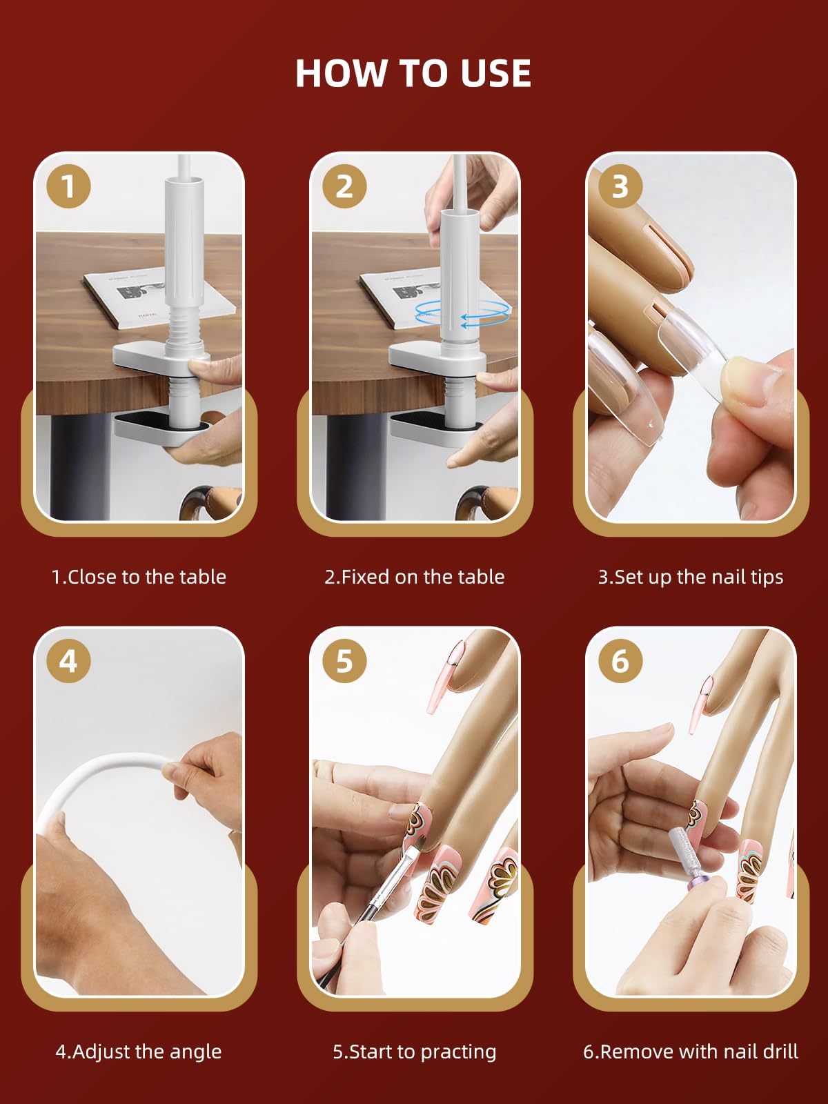 Practice Hand Kit for Acrylic Nails with Adjustable Stand and Accessories
