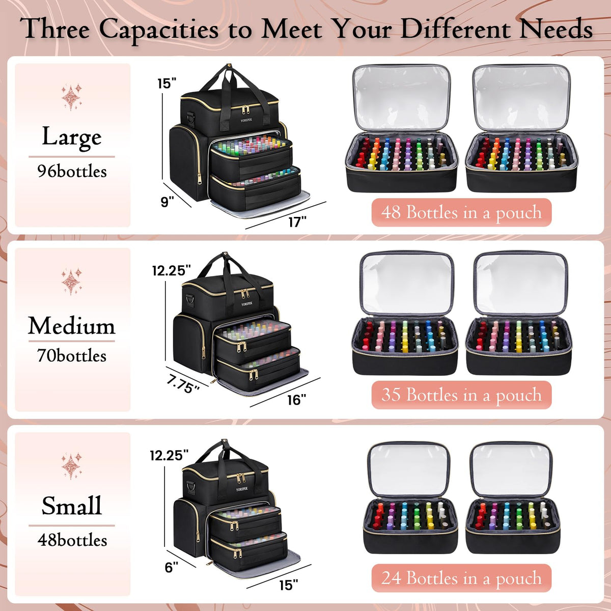 YOREPEK Nail Polish Organizer Case with Removable Pouches