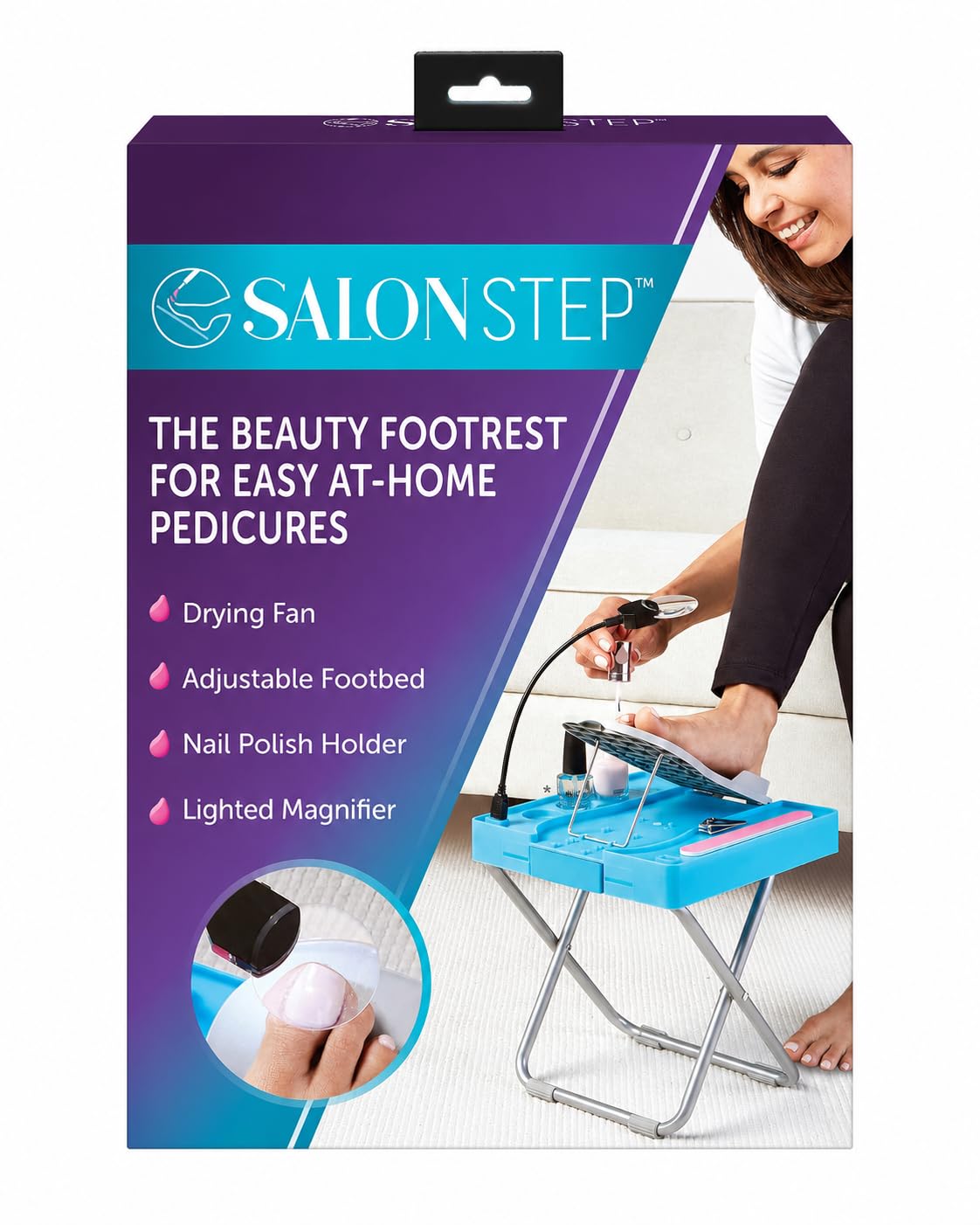 Beauty Footrest with LED Magnifier, Drying Fan and Storage