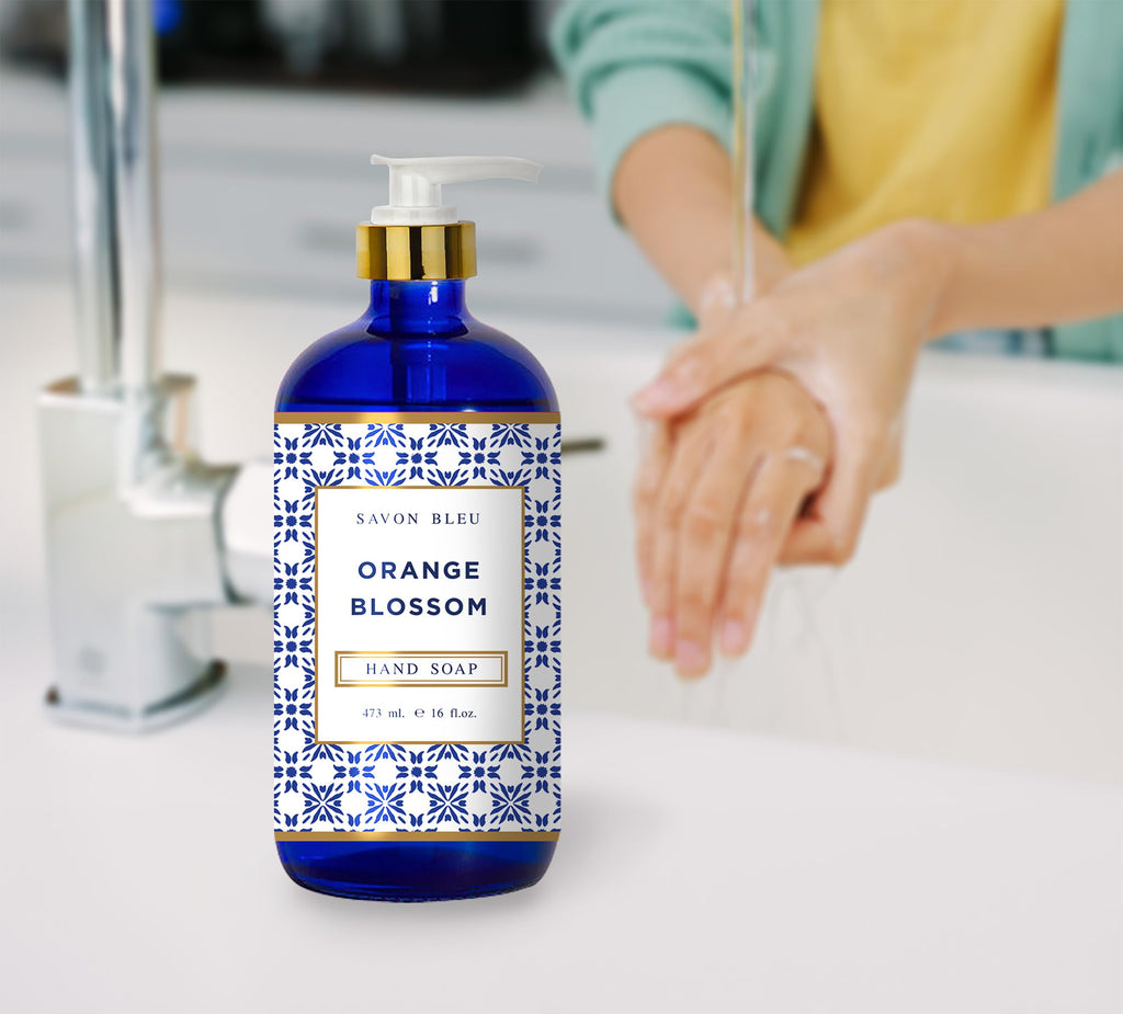 Savon Bleu Hand Soap Collection, 16 oz Glass Bottles, 8 Pack