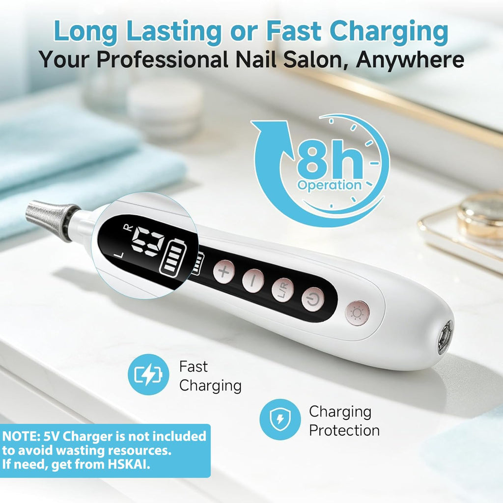 HSKAI Electric Nail File for Manicure & Pedicure with LCD Display and Lamp