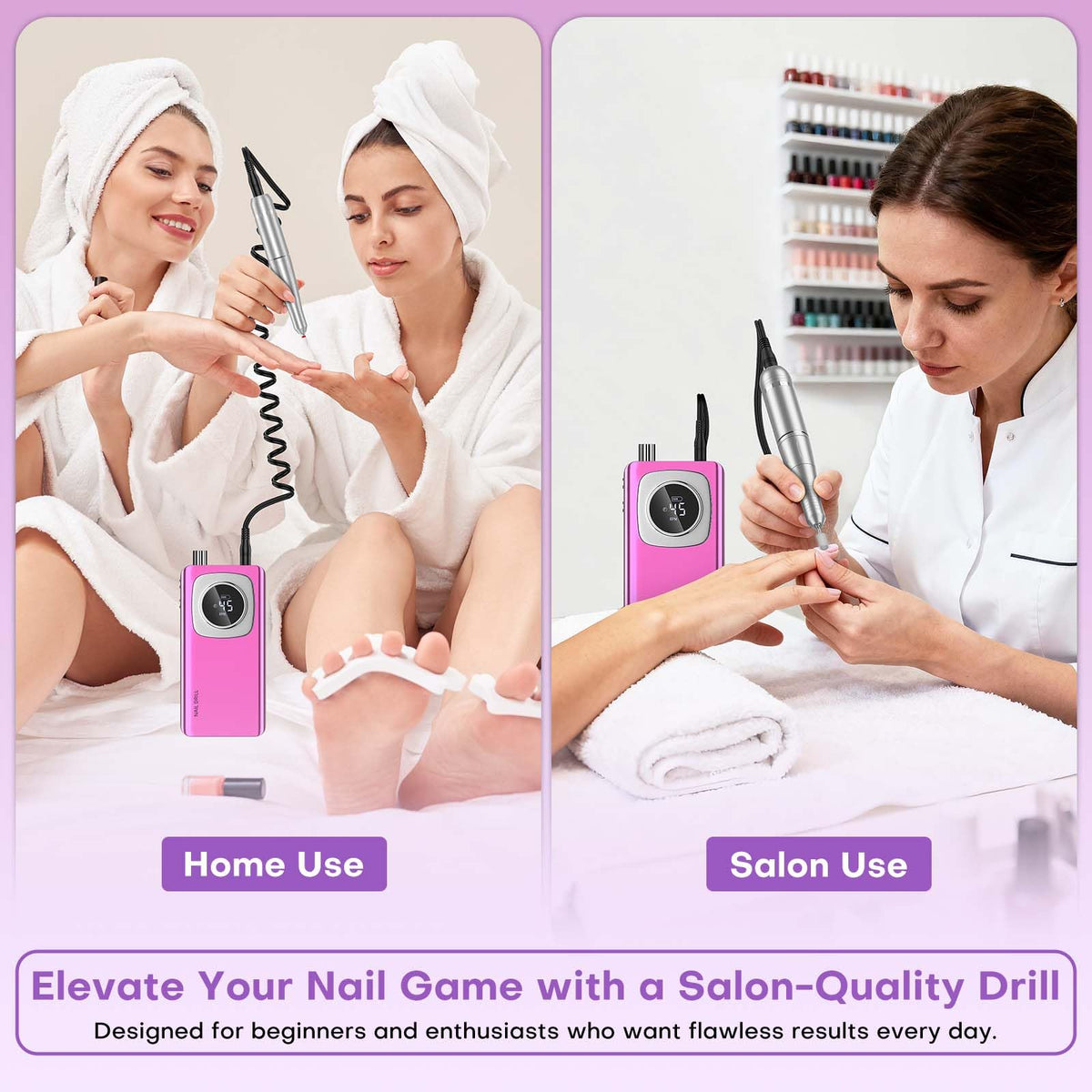 FTOYIN Rechargeable Electric Nail Drill with LCD Display and Bits