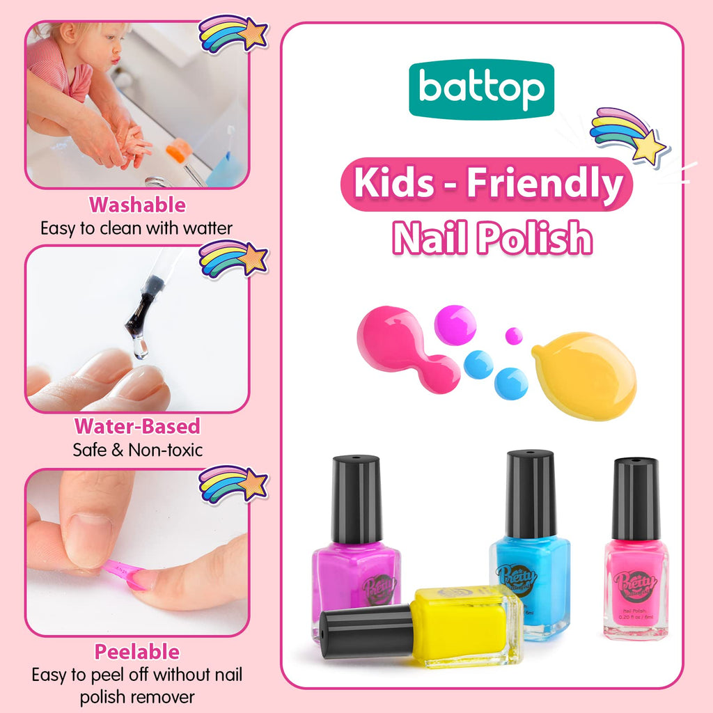 BATTOP Kids Nail Polish Set with Nail Dryer and Glitter Pen