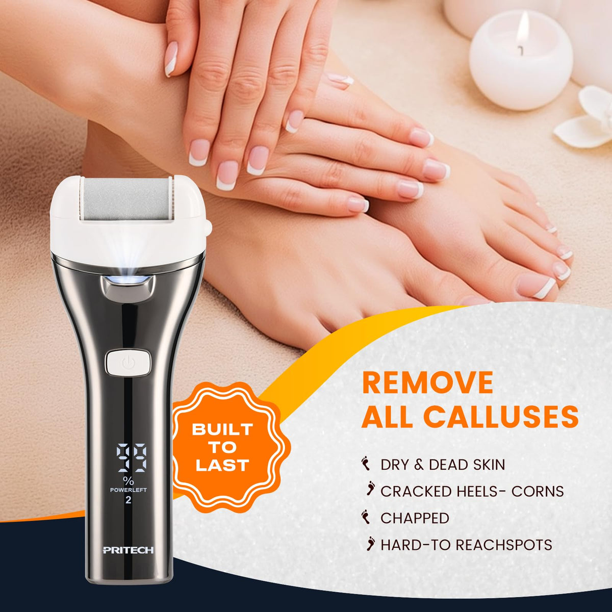 Electric Foot Callus Remover, Rechargeable Pedicure File, 3 Roller Heads, 3 Speeds