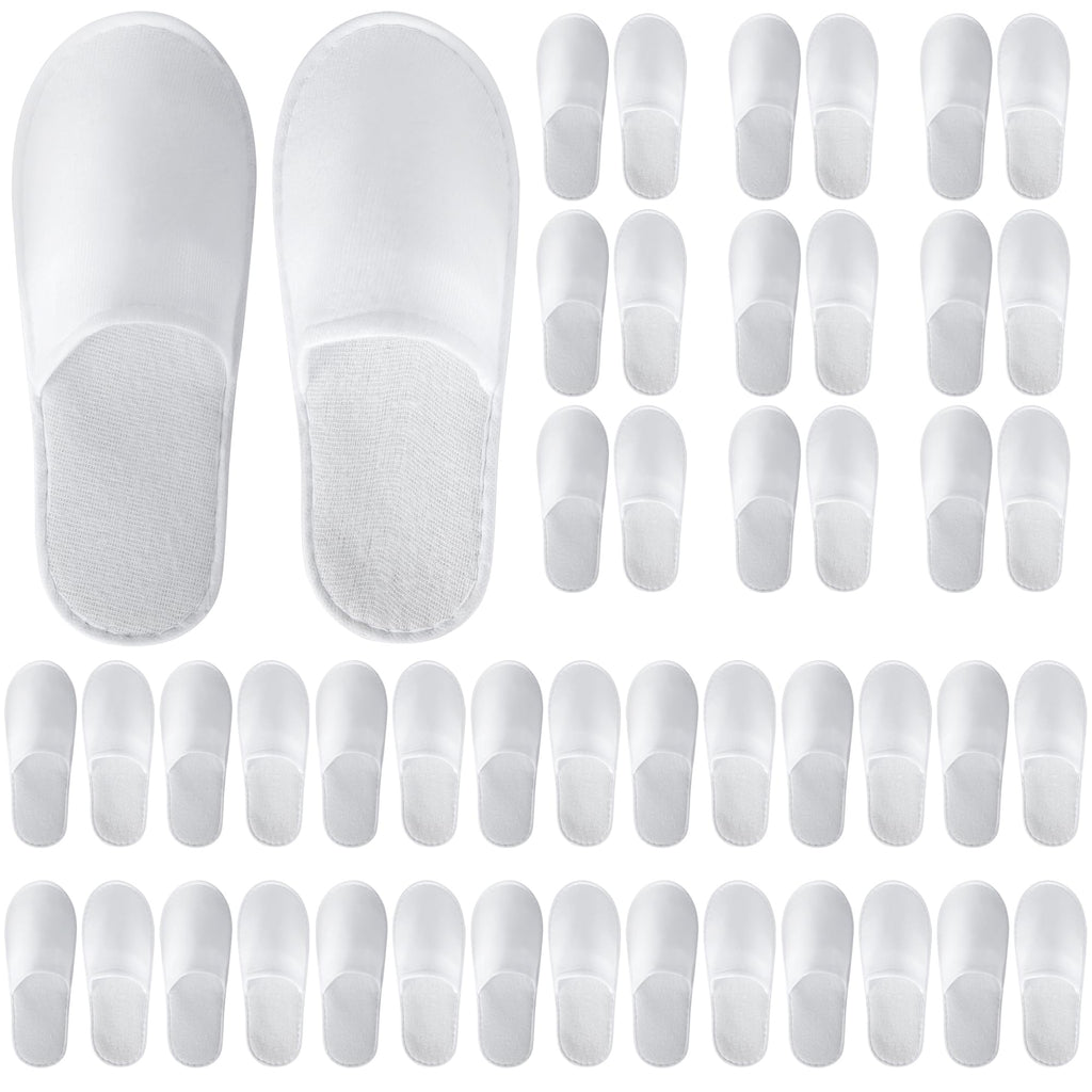 UrbanRoots 28 Pairs Disposable Guest Slippers with Pouch, Non-Slip White House Slippers