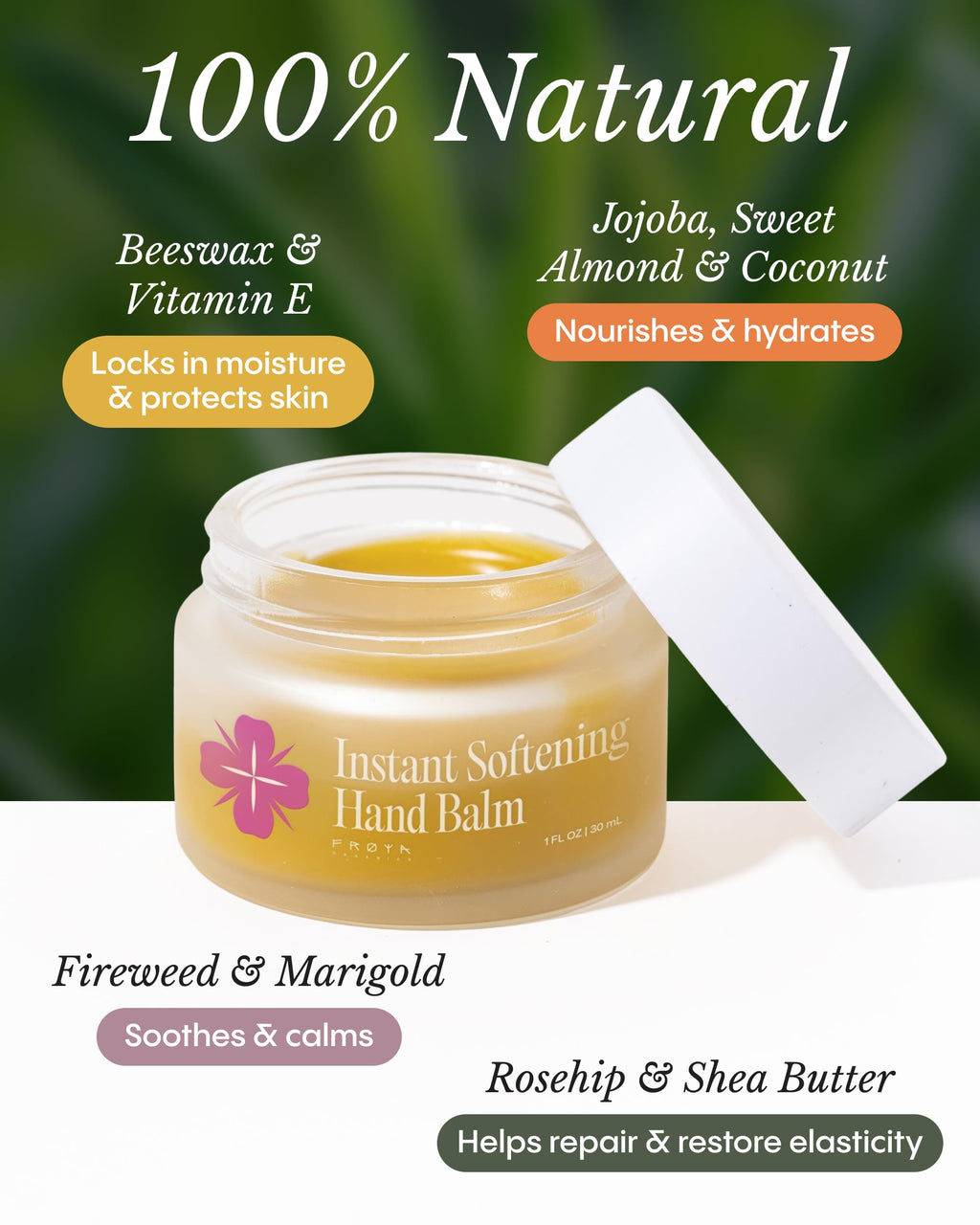 FRØYA Organics Instant Softening Hand Balm with Shea Butter & Botanical Oils