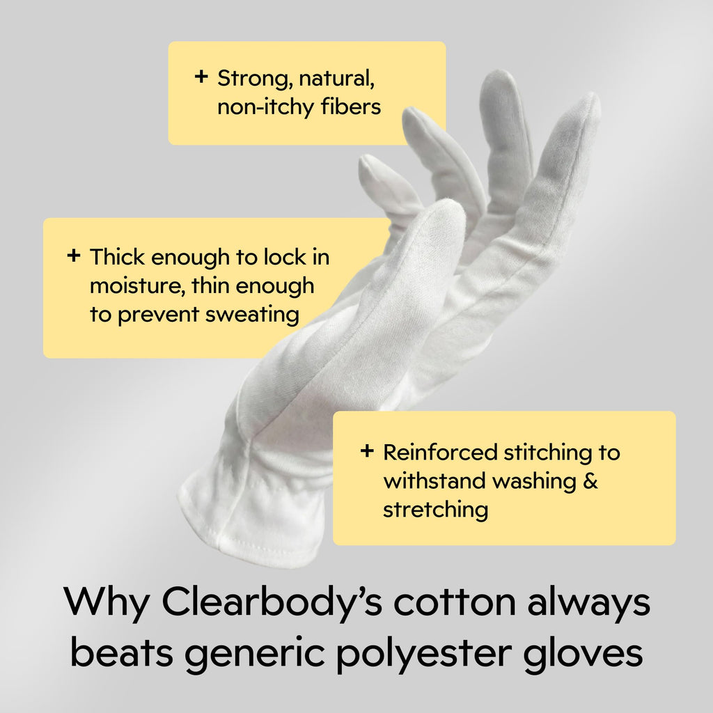 Clearbody Organics 100% Organic Cotton Sleeping Gloves for Dry Hands