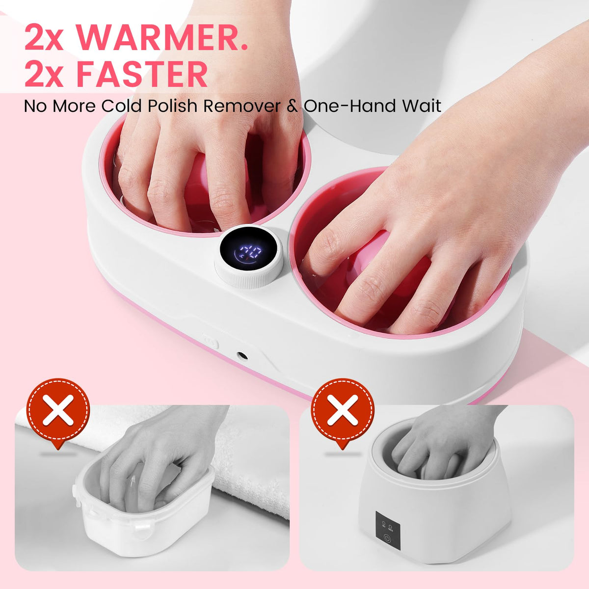 Electric Dual Nail Soaking Bowl with Adjustable Heat and Detachable Bowls