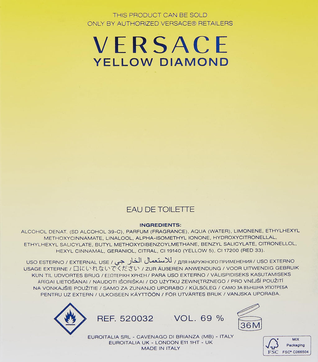 Versace Yellow Diamond Eau de Toilette Spray for Women, 3 oz