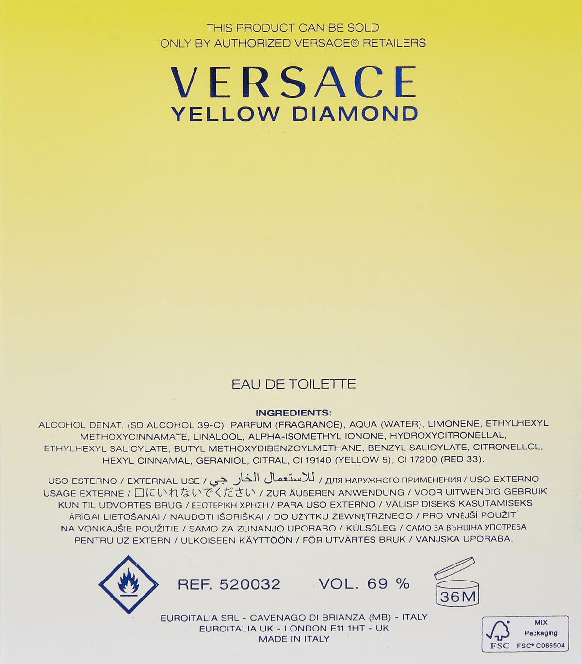 Versace Yellow Diamond Eau de Toilette Spray for Women, 3 oz