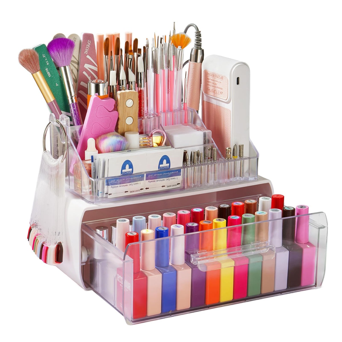 2-Tier Nail Tech Desk Organizer with Drawer for Nail Supplies