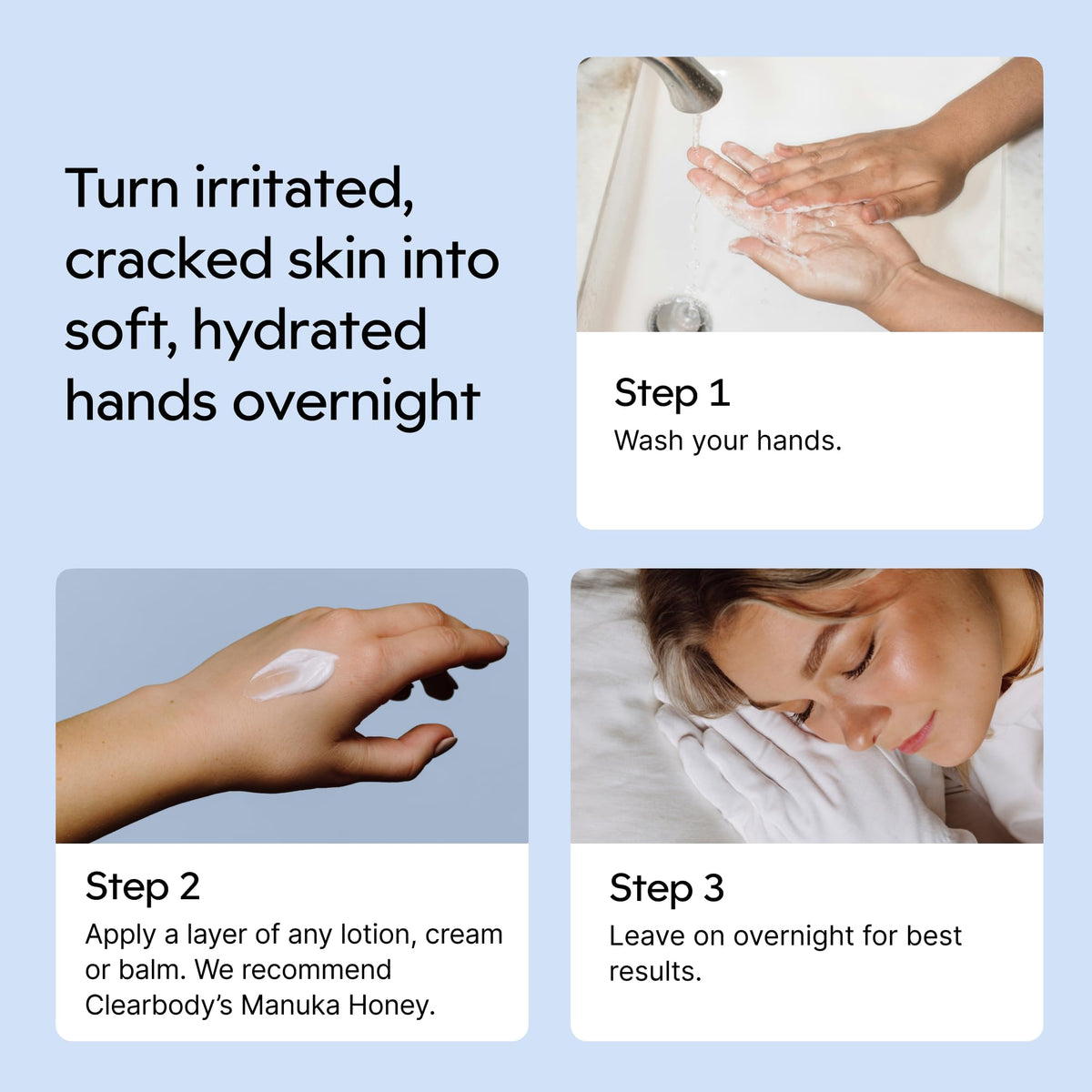 Clearbody Organics 100% Organic Cotton Sleeping Gloves for Dry Hands