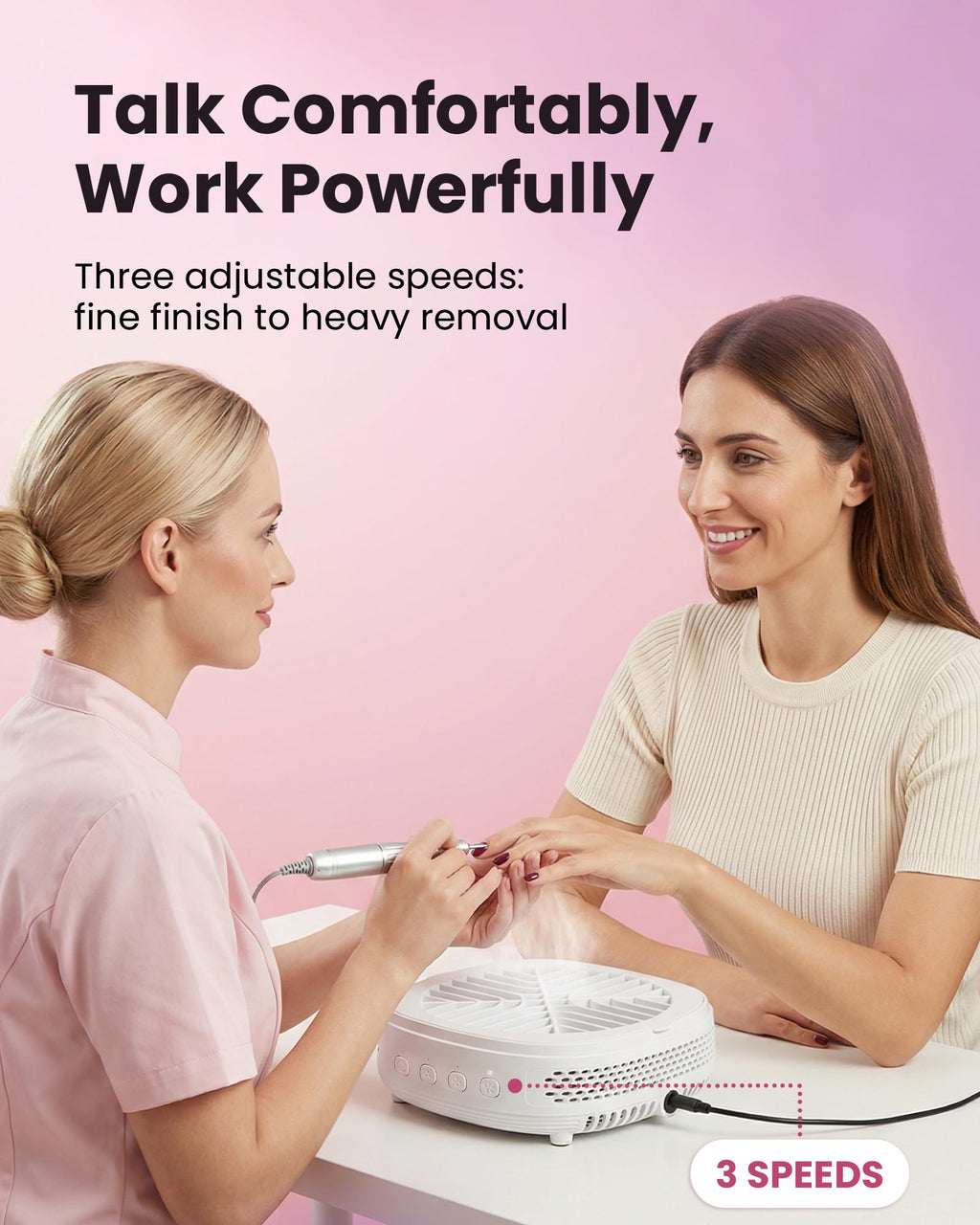 Nail Dust Collector with Quiet 125 CFM Suction and Reusable Filter