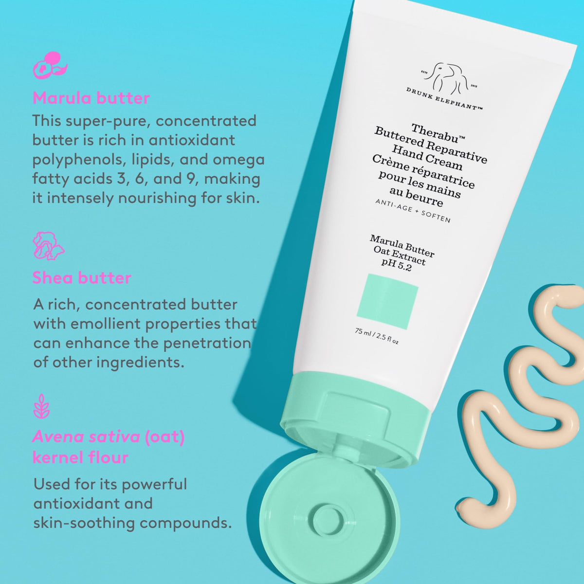 Drunk Elephant Therabu Buttered Reparative Hand Cream, 75 ml / 2.5 fl oz