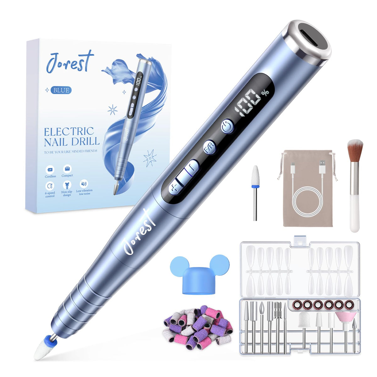 JOREST Rechargeable Electric Nail Drill Kit, 6-Speed Manicure & Pedicure Tool