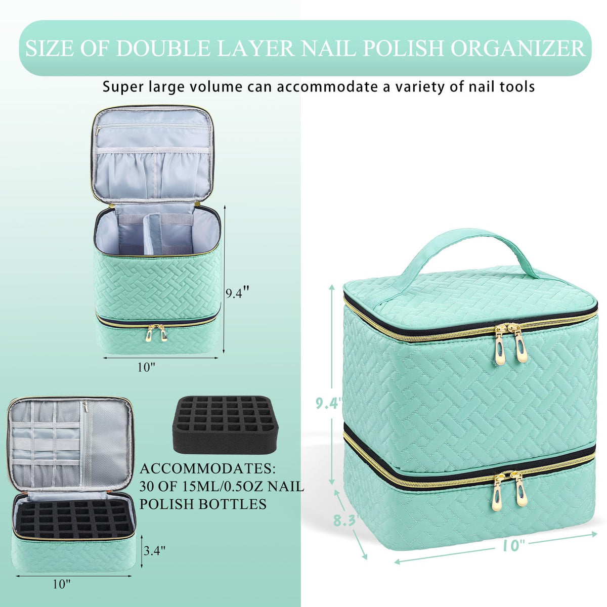 Nail Polish Organizer Double-Layer Storage Bag for Bottles and Nail Lamp