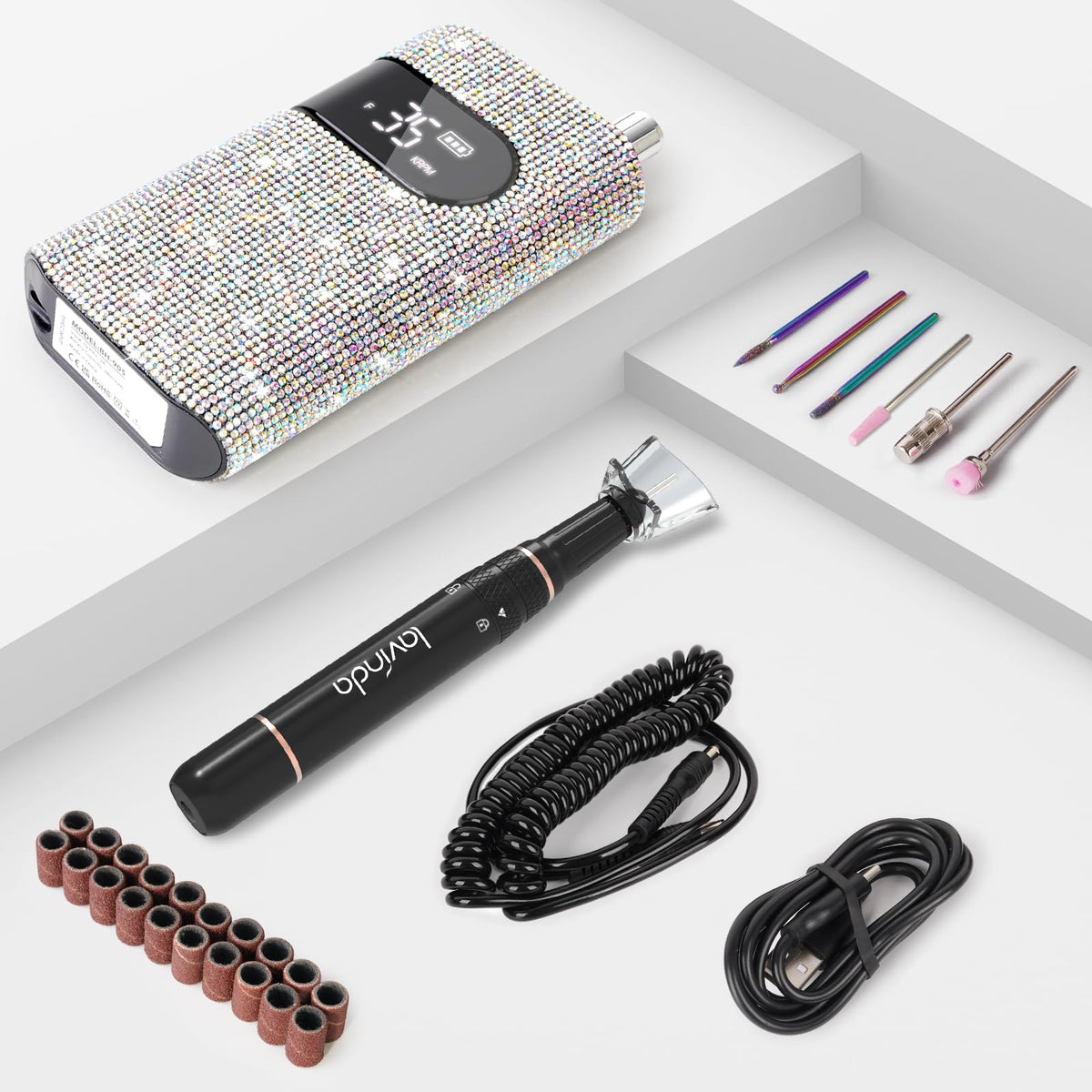 Lavinda Rechargeable Nail Drill Machine, 35000RPM Cordless Electric Nail File