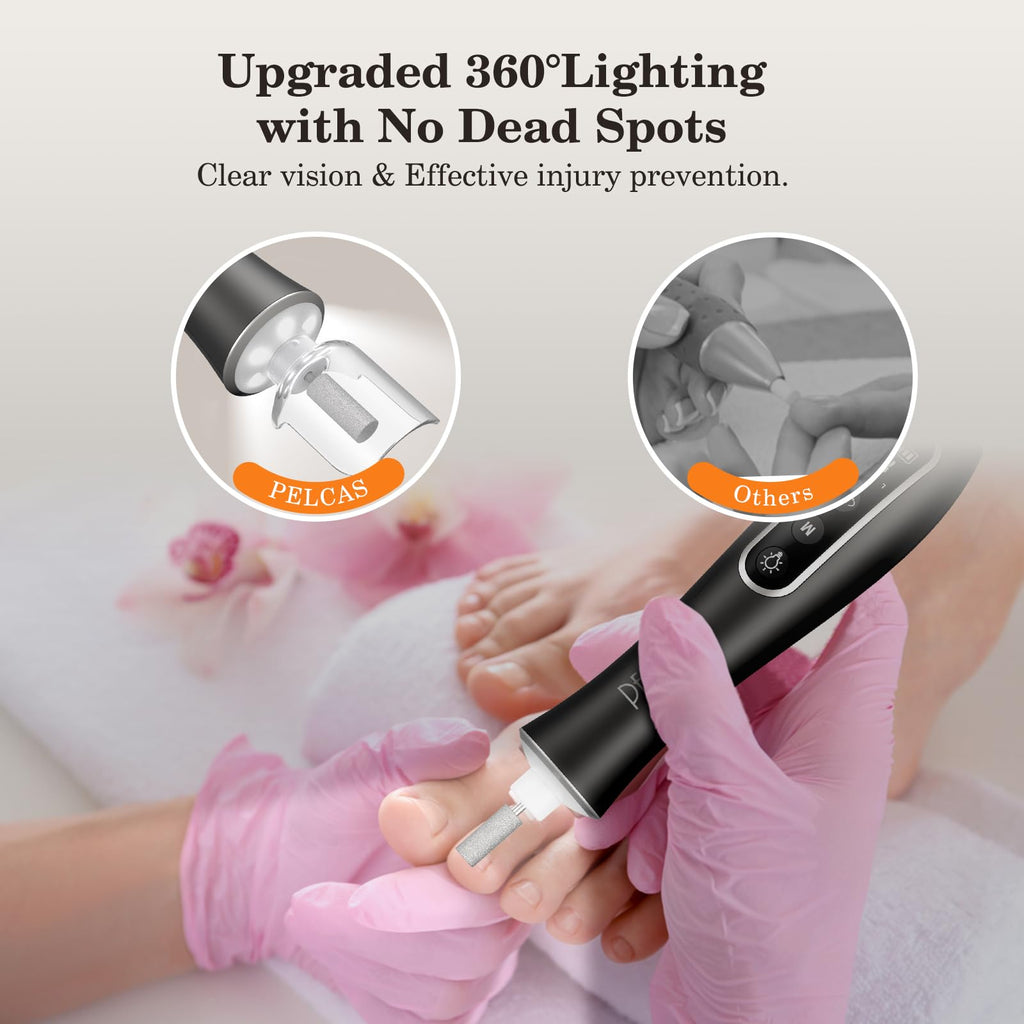 PELCAS Cordless Electric Nail Drill Kit with Light, LCD Display and 10 Speeds